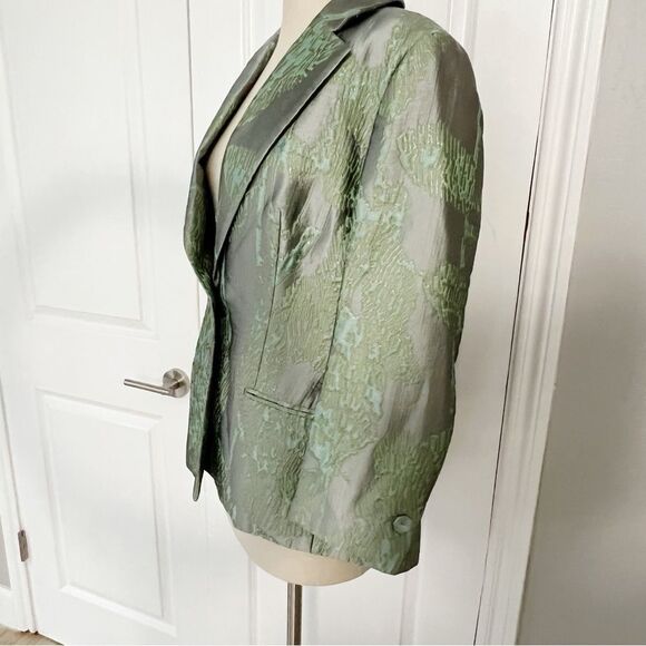 Escada Pant Suit Blazer Jacket Green Silver Metallic Floral Size 44 XL - Picture 5 of 14
